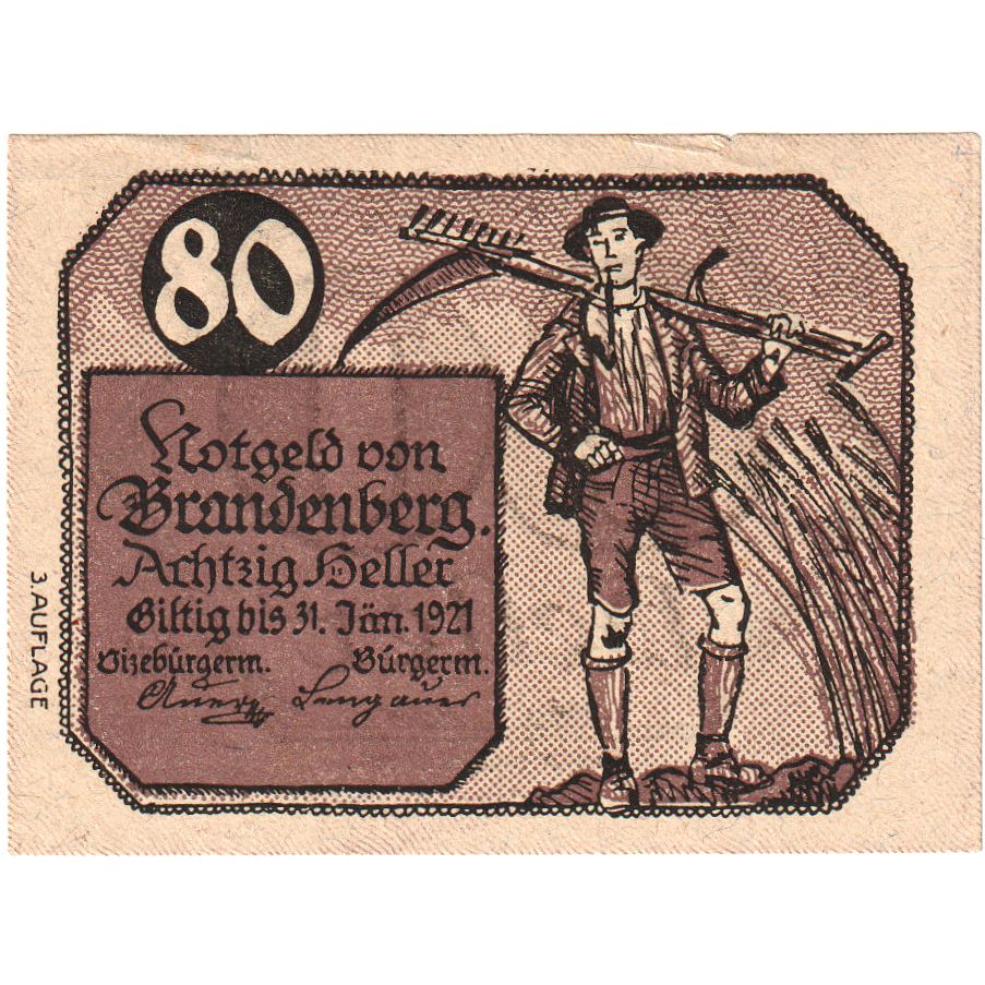 Austria, Brandenberg, 80 Heller, 1921-01-31, UNC(63)