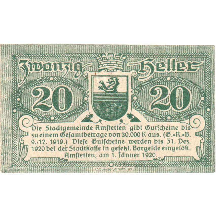 Austria, Amstetten, 20 Heller, 1920-12-31, UNC(63)