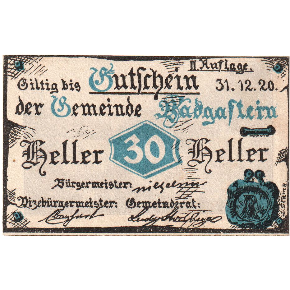 Austria, Bad Gastein, 30 Heller, 1920-12-31, UNC(63)