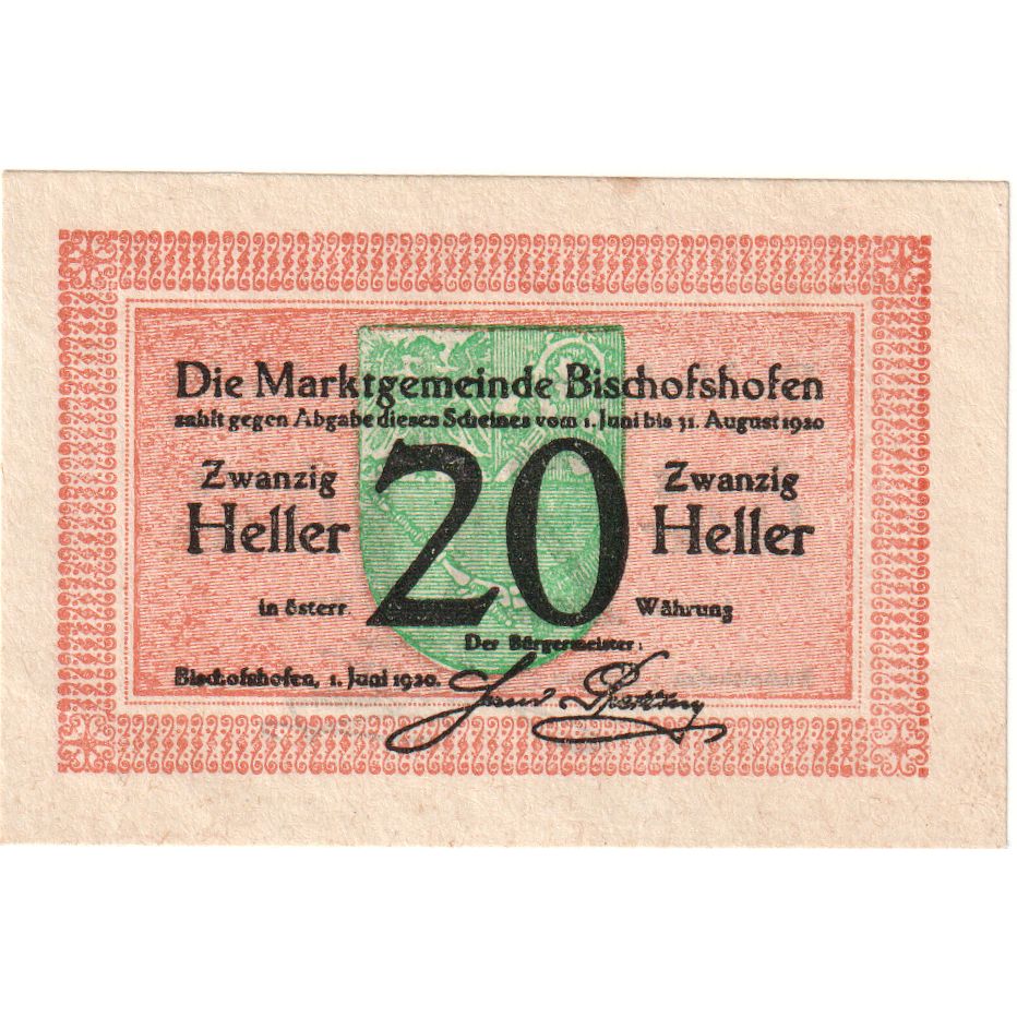 Autriche, Bischofshofen, 20 Heller, 1920-08-31, SPL