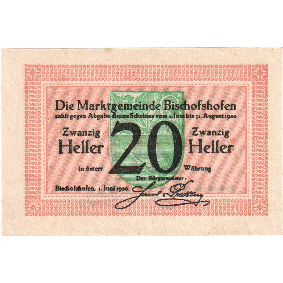 Autriche, Bischofshofen, 20 Heller, 1920-08-31, SPL
