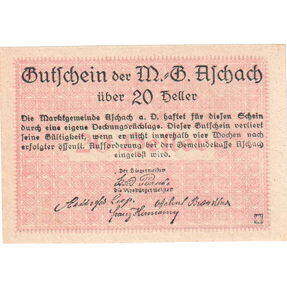 Autriche, Aschach, 20 Heller, SPL