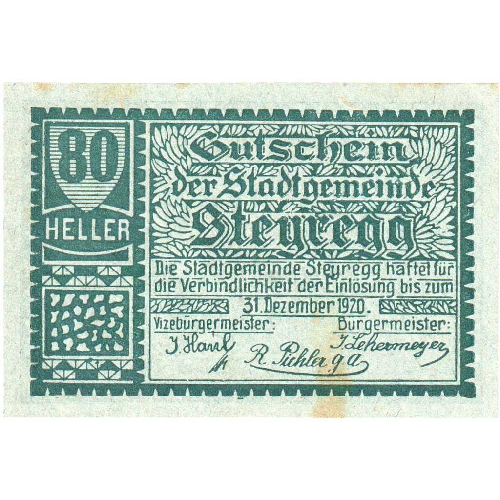 Oostenrijk, Steyregg, 80 Heller, 1920-12-31, SUP