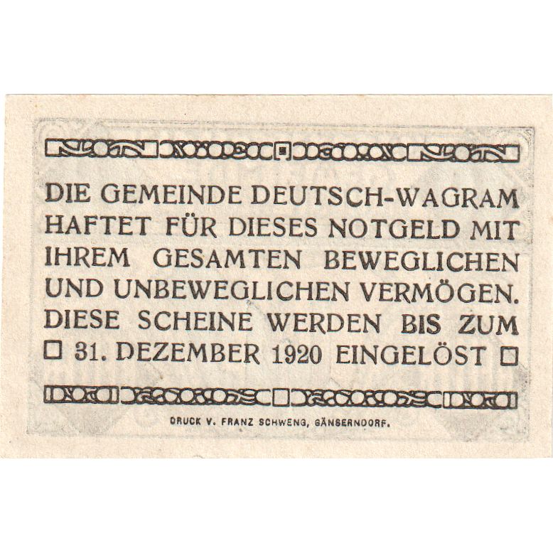 Áustria, Deutsch-Wagram, 10 Heller, 1920-12-31, UNC(63)