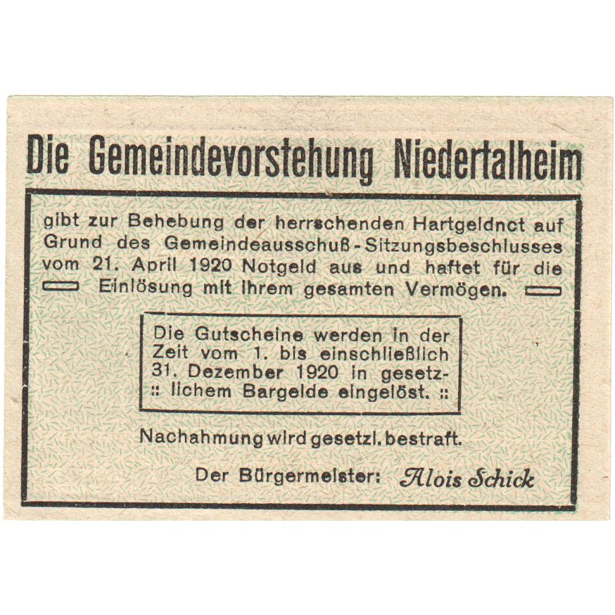 Österreich, Niederthalheim, 20 Heller, 1920-12-31, UNZ-