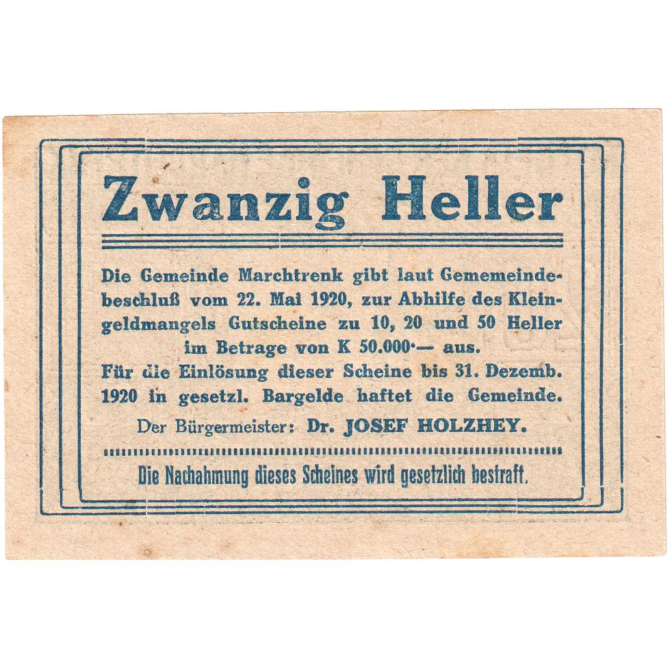 Áustria, marchtrenk, 20 Heller, 1920-12-31, AU(55-58)