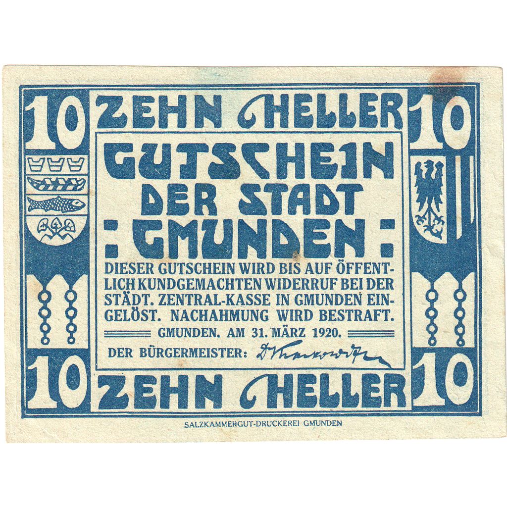 Áustria, Gmunden, 10 Heller, 1920-03-31, AU(55-58)