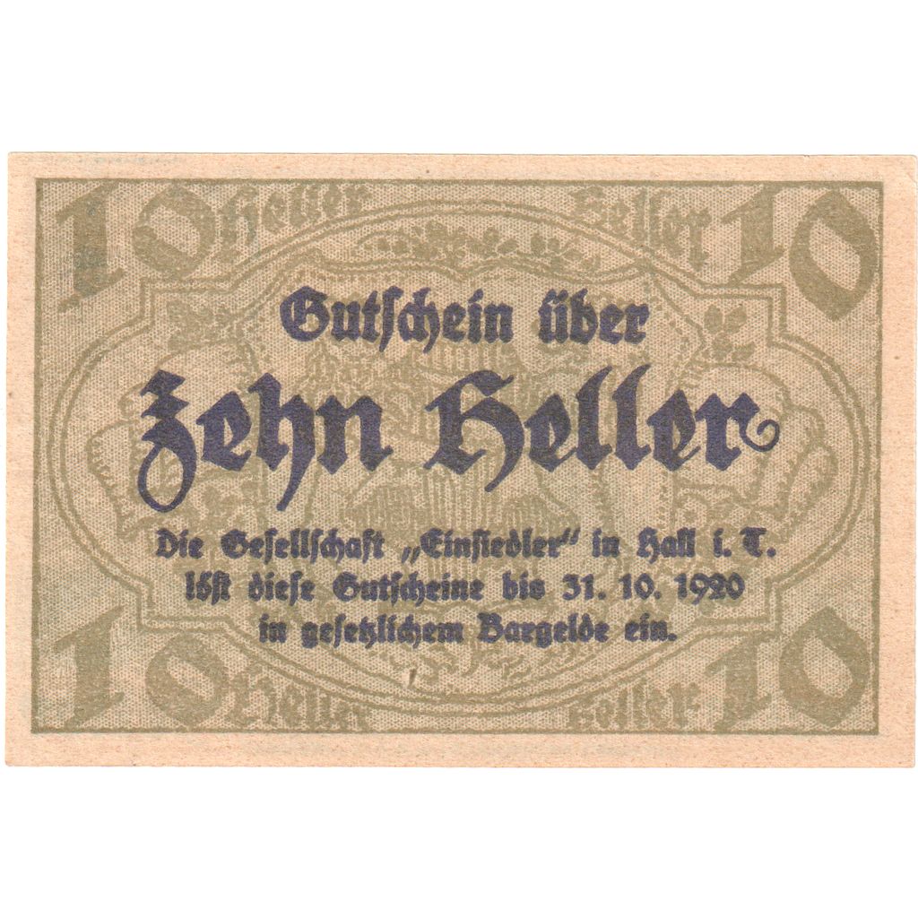 Áustria, Hall, 10 Heller, 1920-10-31, UNC(63)