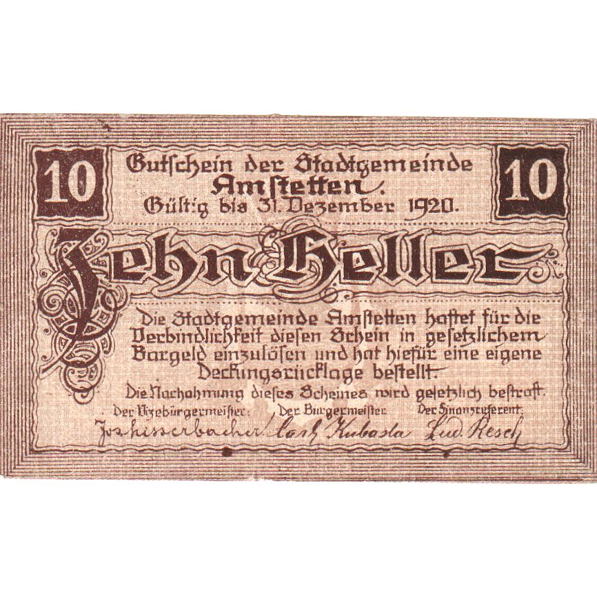 Austria, Amstetten, 10 Heller, 1920-12-31, SC