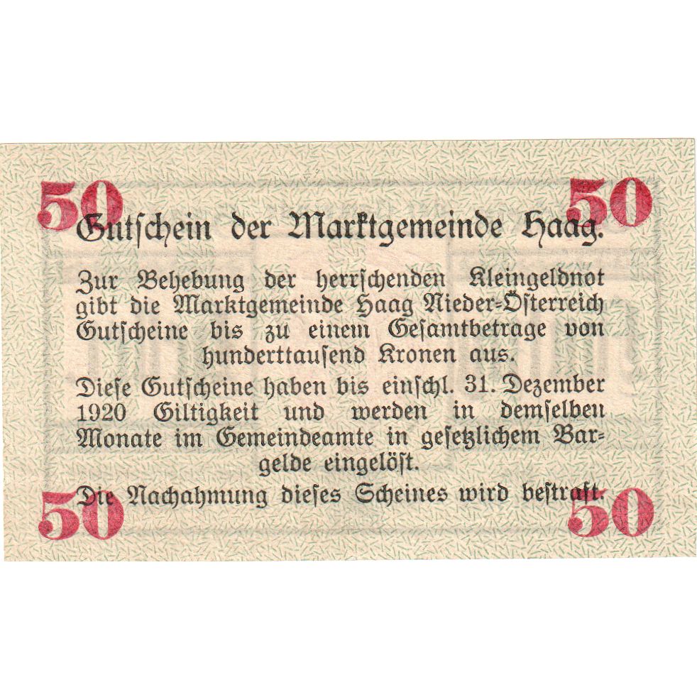 Austria, Haag, 50 Heller, 1920-12-31, SC