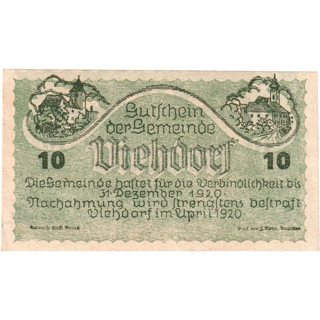 Austria, Viehdorf, 10 Heller, 1920-12-31, UNC(63)