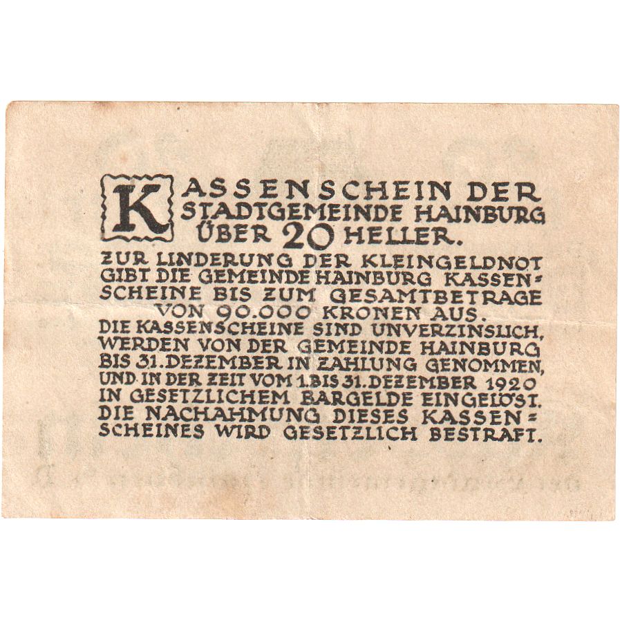 Austria, Hainburg, 20 Heller, 1920-12-31, MBC