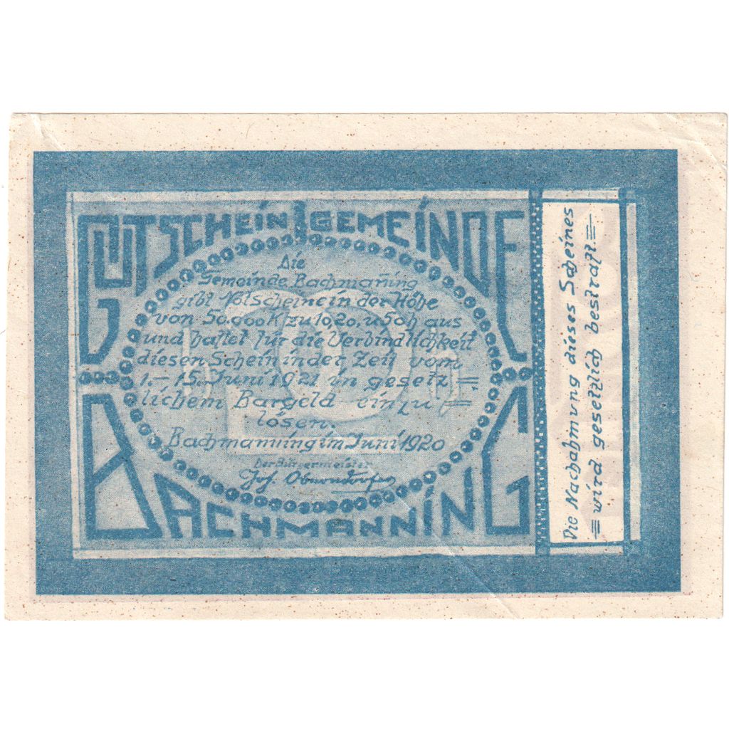 Oostenrijk, Bachmanning, 20 Heller, 1921-06-15, SPL