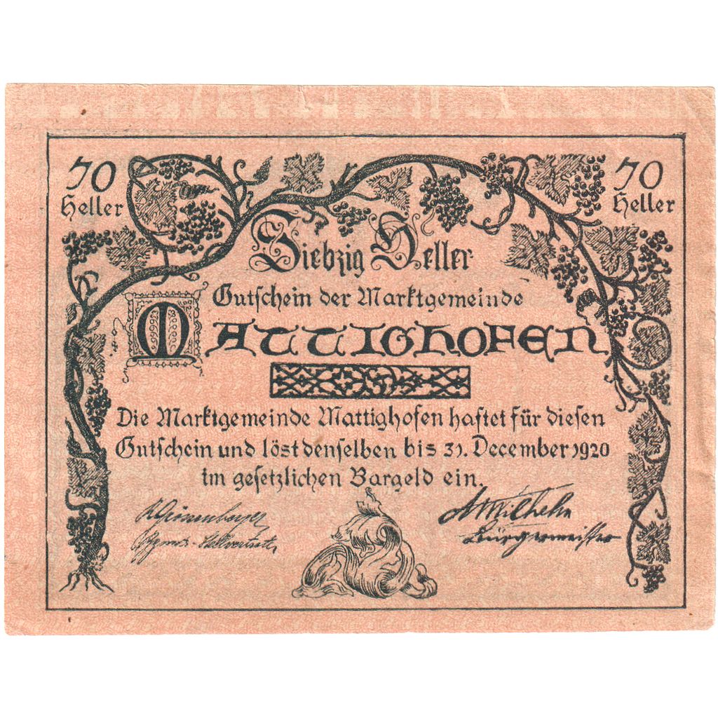 Austria, Mattighofen, 70 Heller, 1920-12-31, SC