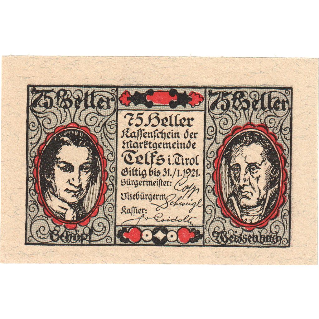 Austria, Telfs, 75 Heller, 1921-01-31, SC