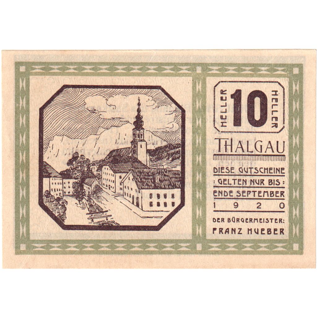 Oostenrijk, Thalgau, 10 Heller, 1920-09-30, SPL