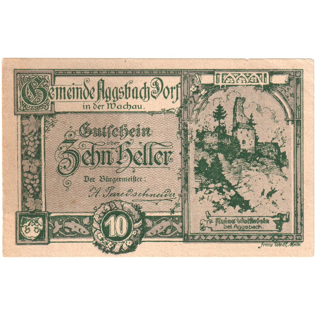 Oostenrijk, Aggsbach Dorf, 10 Heller, 1920-12-31, TTB