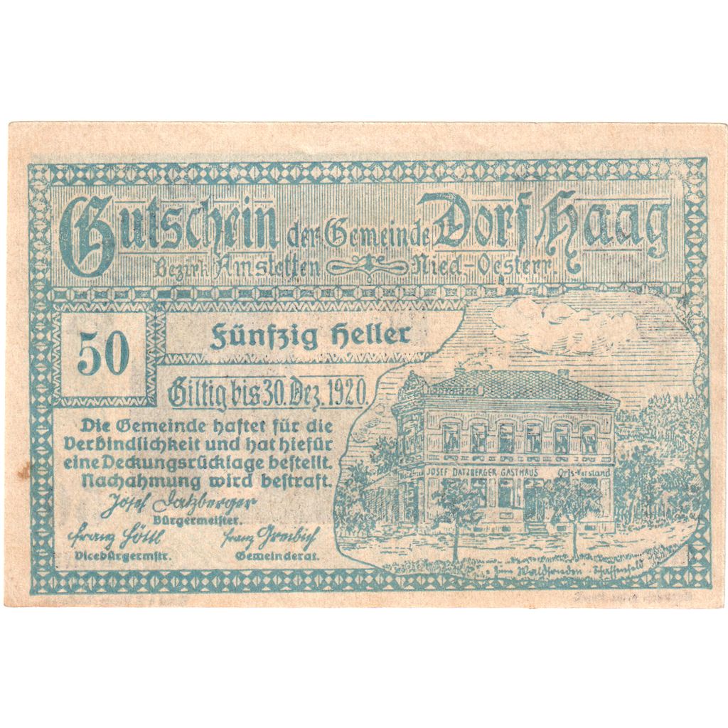 Austria, Dorf Haag, 50 Heller, 1920-12-30, EBC