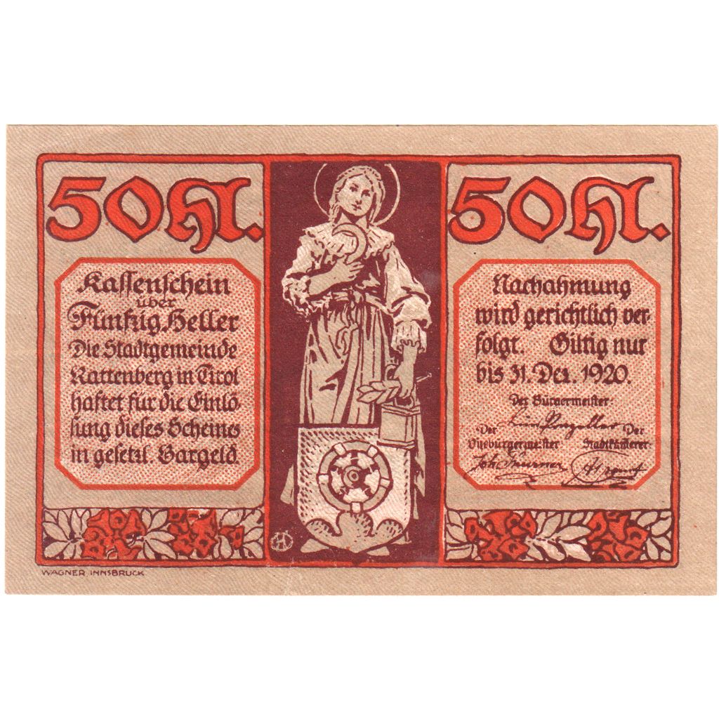 Oostenrijk, Rattenberg, 50 Heller, 1920-12-31, SPL
