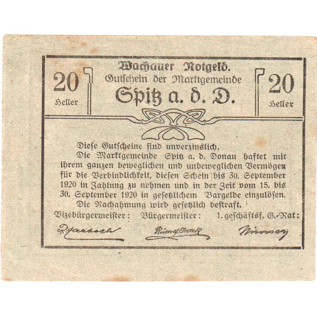 Oostenrijk, Spitz an der Donau, 20 Heller, 1920-09-30, TTB