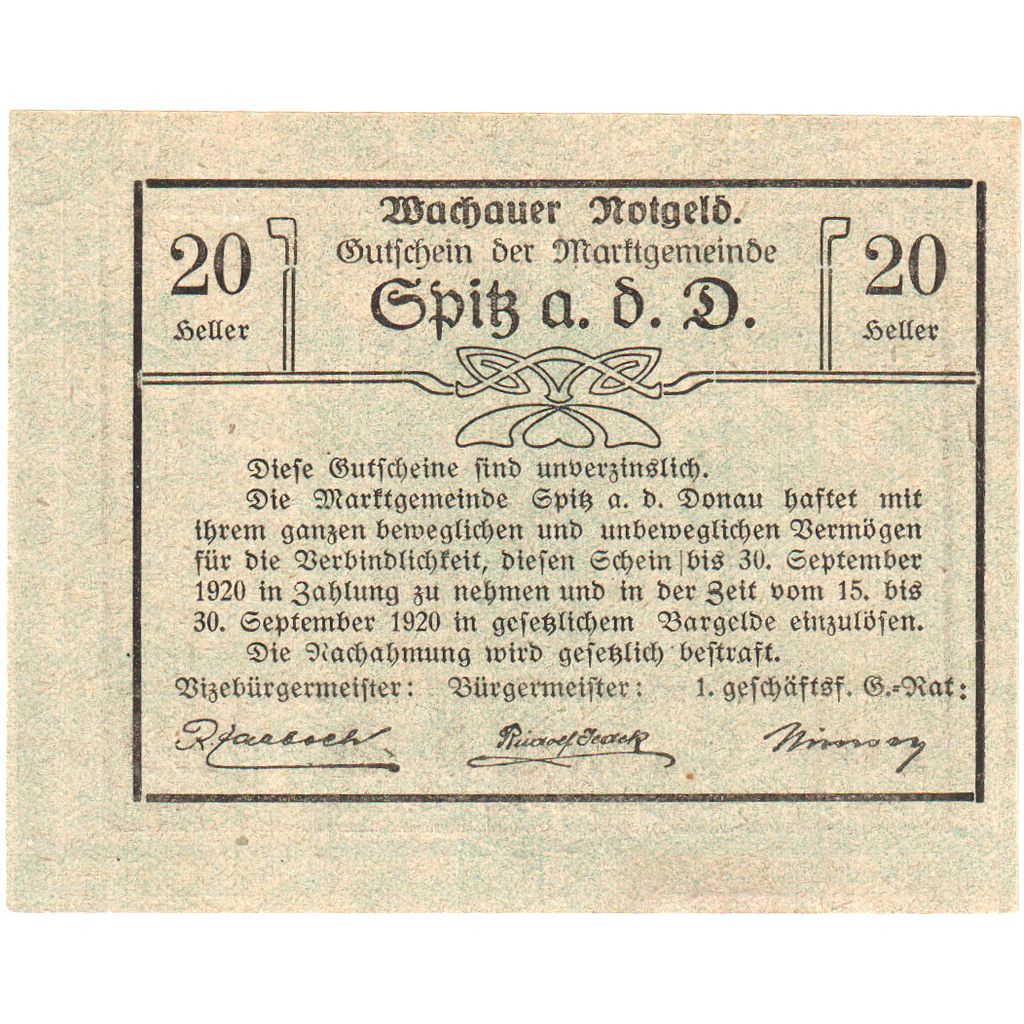 Oostenrijk, Spitz an der Donau, 20 Heller, 1920-09-30, SPL