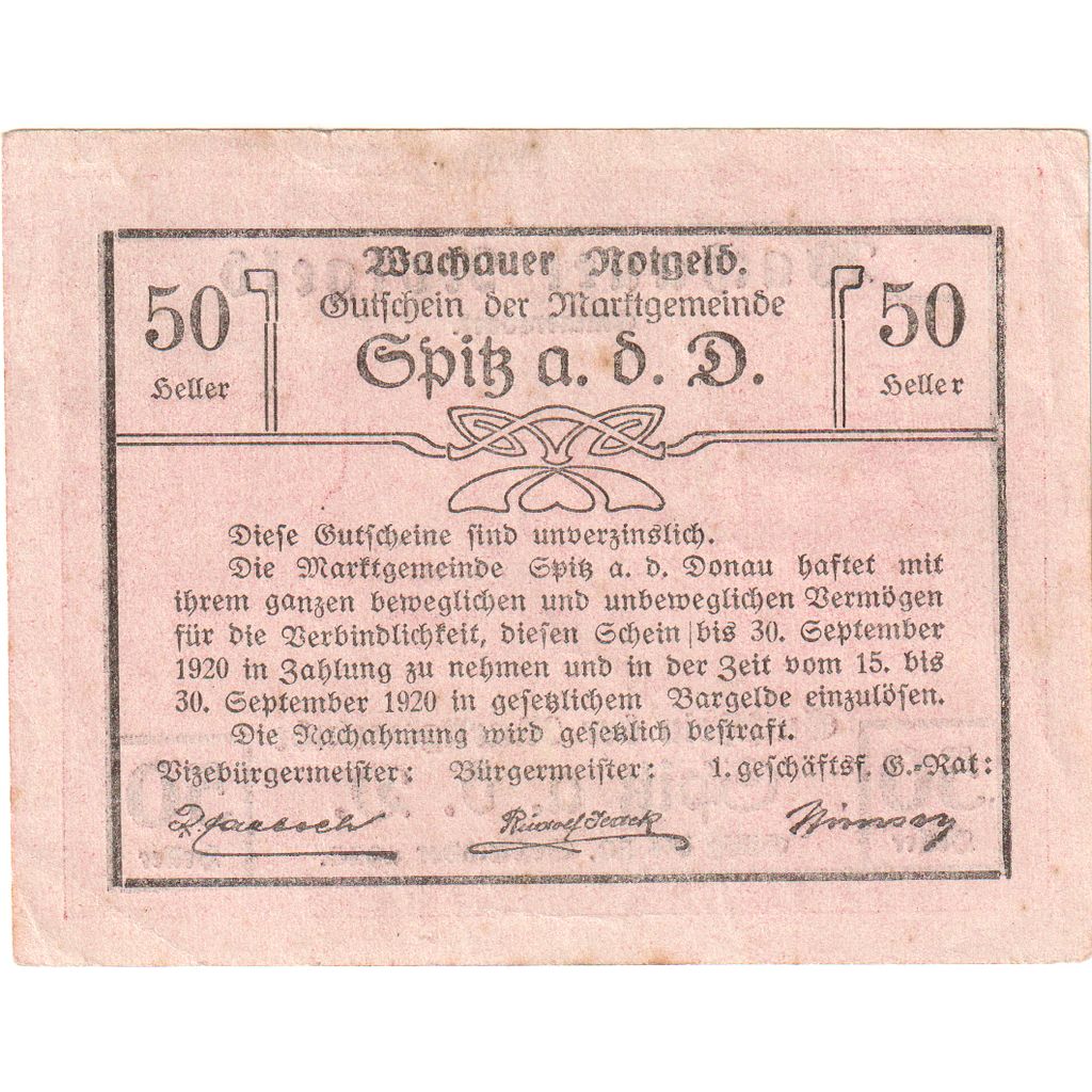 Oostenrijk, Spitz an der Donau, 50 Heller, 1920-09-30, TTB