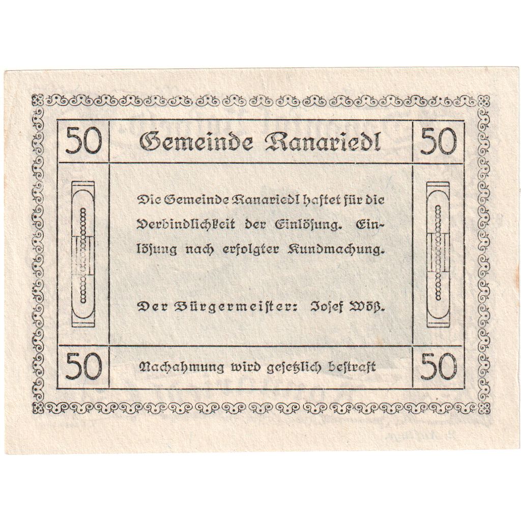 Österreich, Rannariedl, 50 Heller, UNZ-