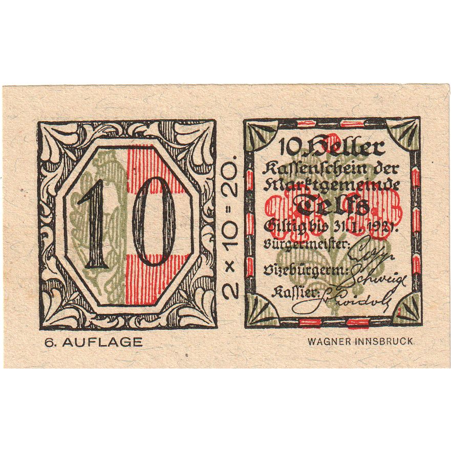 Österreich, Telfs, 20 Heller, 1921-01-31, UNZ-