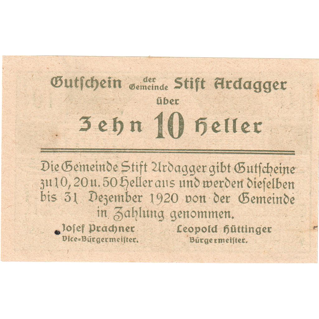 Oostenrijk, Stift Ardagger, 10 Heller, 1920-12-30, SPL