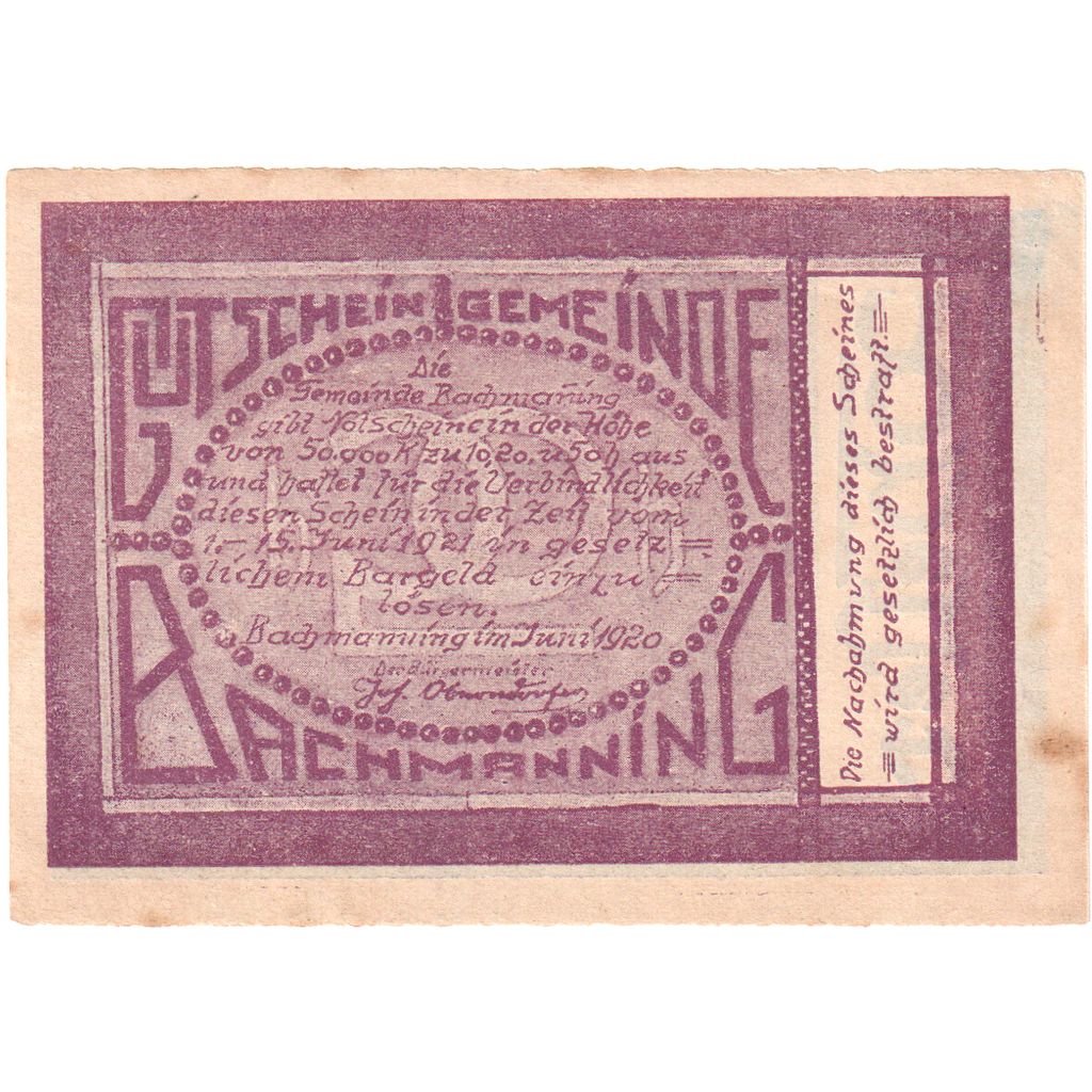 Österreich, Bachmanning, 20 Heller, 1921-06-15, VZ