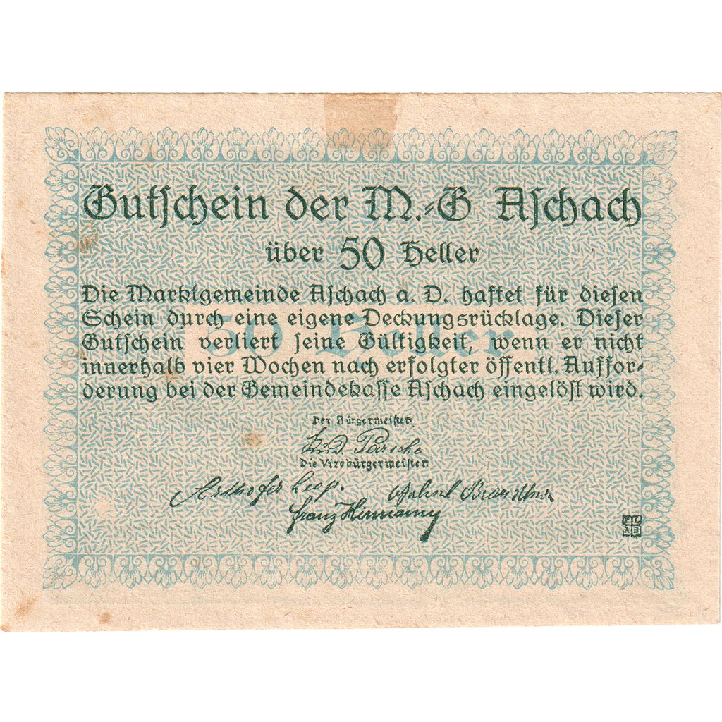 Österreich, Aschach, 50 Heller, SS