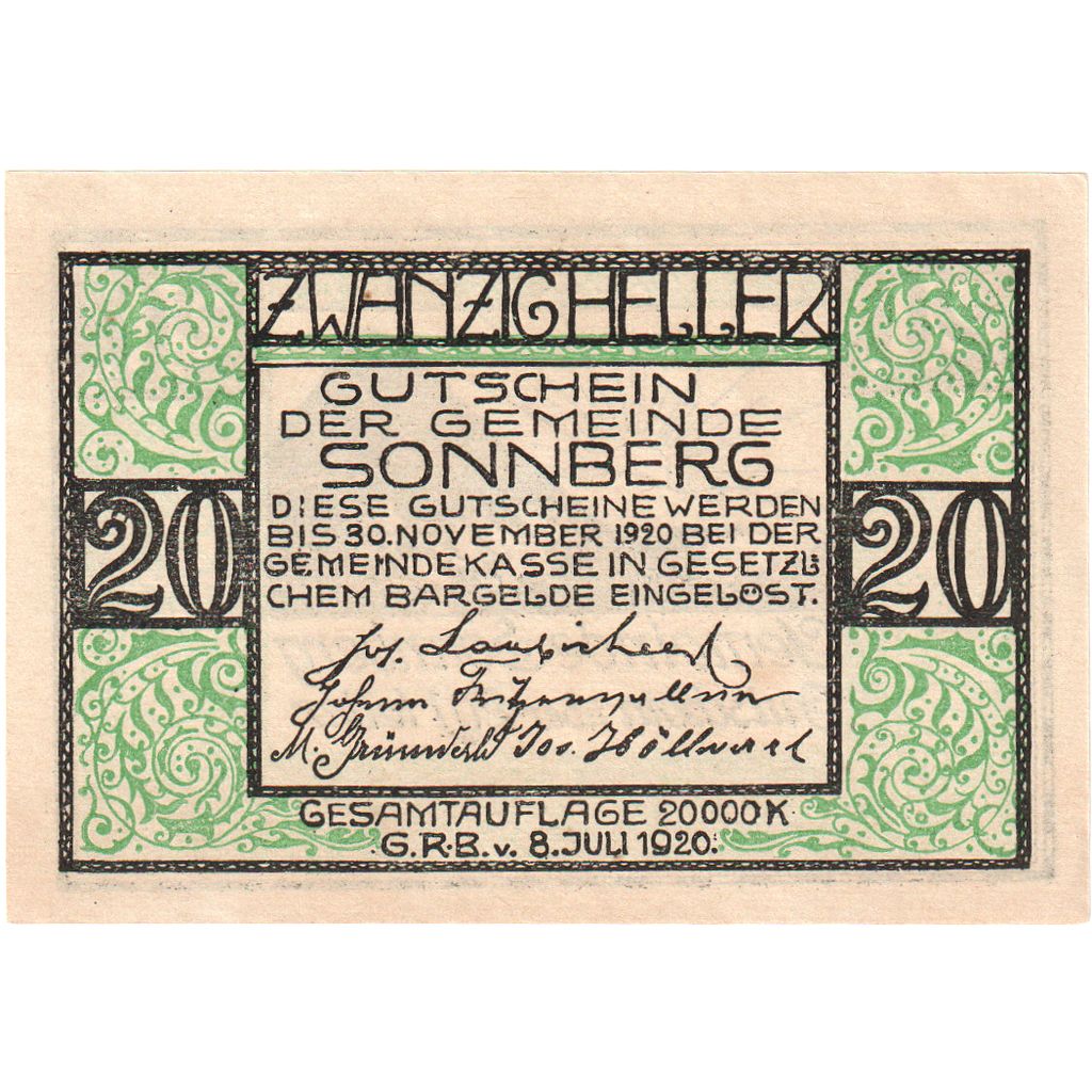 Österreich, Sonnberg, 20 Heller, 1920-11-30, UNZ-