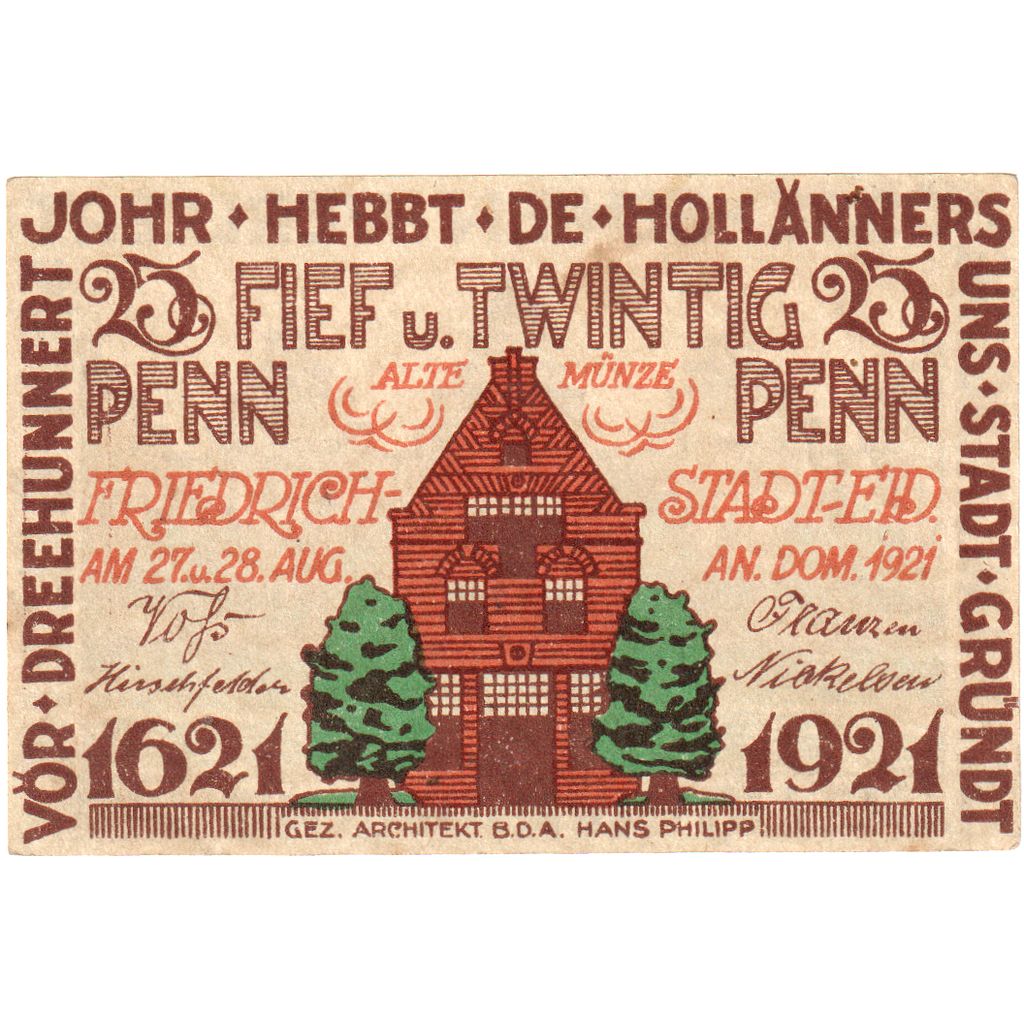 Alemania, Friedrich, 25 Pfennig, 1921-08-27, SC