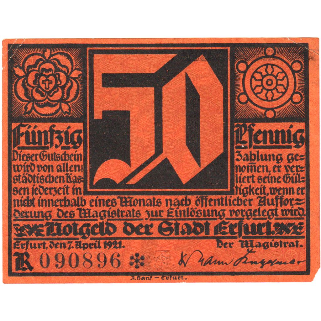 Niemcy, Erfurt, 50 Pfennig, 1921-04-07, AU(55-58)