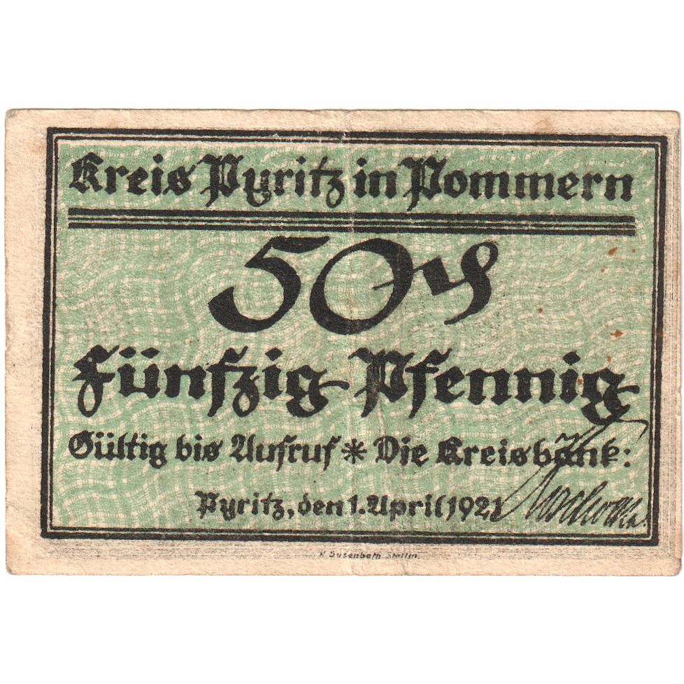Deutschland, Pyritz, 50 Pfennig, 1921-04-01, S