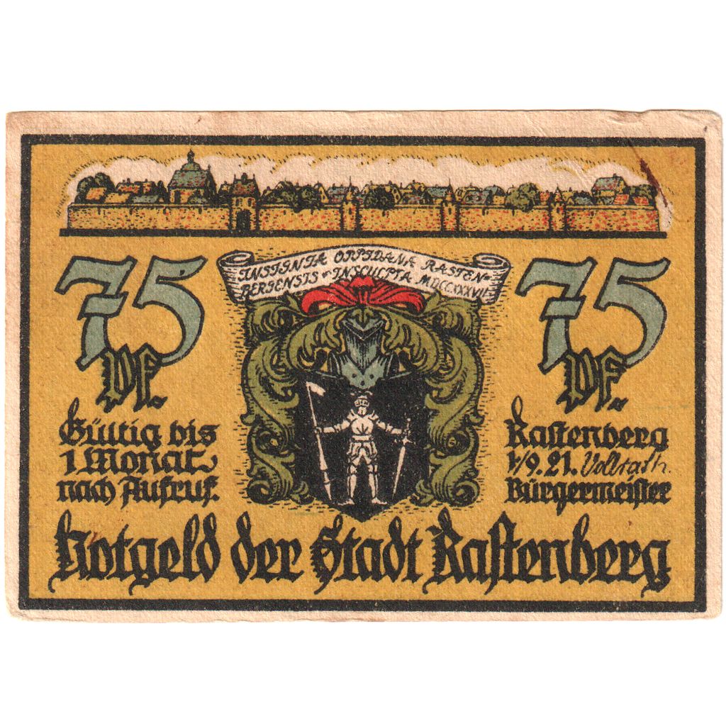 Alemania, Rastenberg, 75 Pfennig, 1921-09-01, MBC