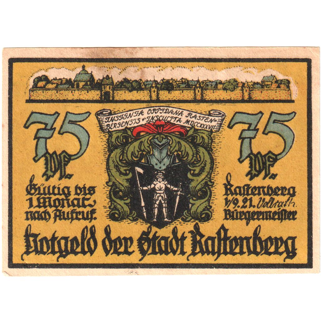 Alemania, Rastenberg, 75 Pfennig, 1921-09-01, EBC