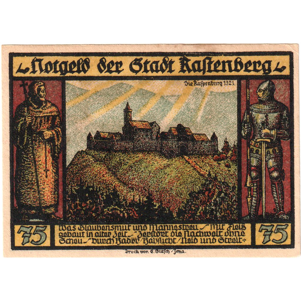 Alemania, Rastenberg, 75 Pfennig, 1921-09-01, EBC