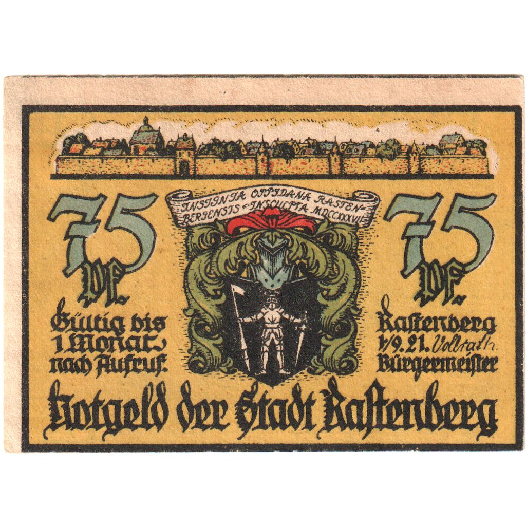Alemania, Rastenberg, 75 Pfennig, 1921-09-01, EBC