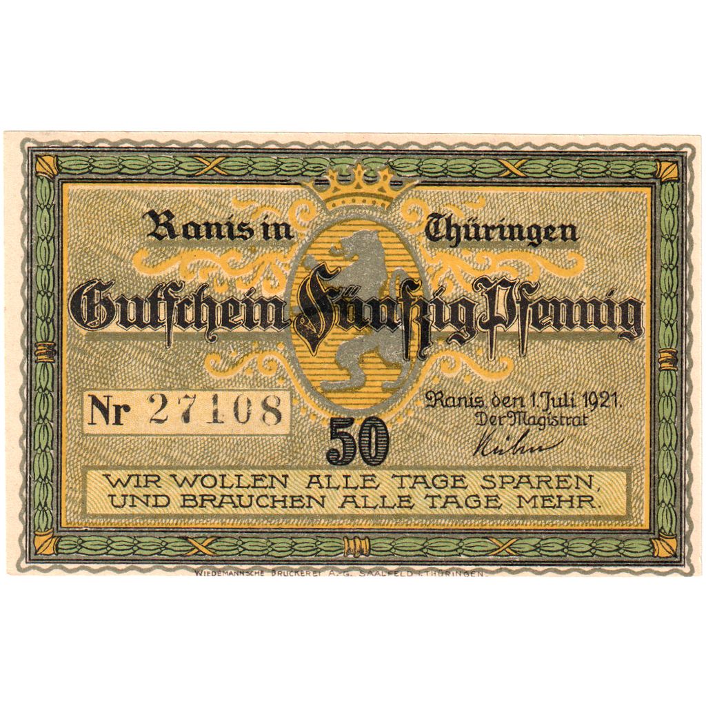 Alemania, Ranis in Thür, 50 Pfennig, 1921-07-01, SC