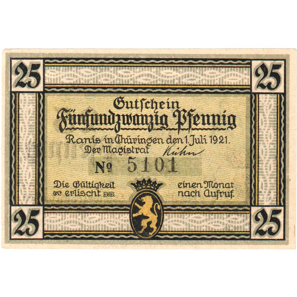 Alemania, Ranis in Thür, 25 Pfennig, 1921-07-01, SC
