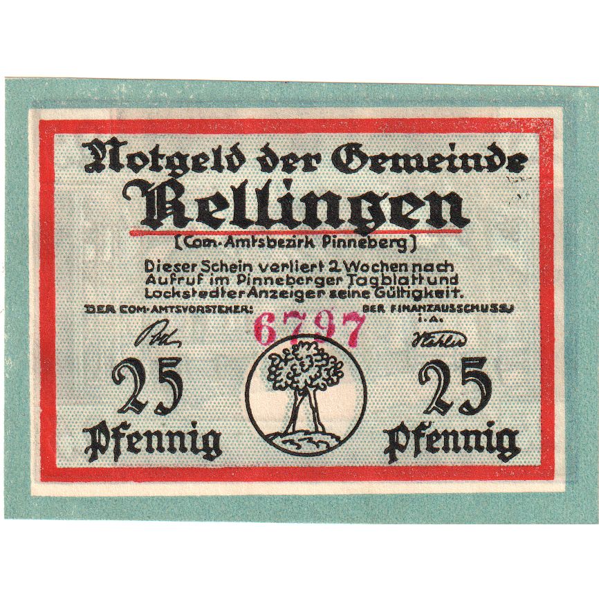Niemcy, Rellingen, 25 Pfennig, UNC(63)