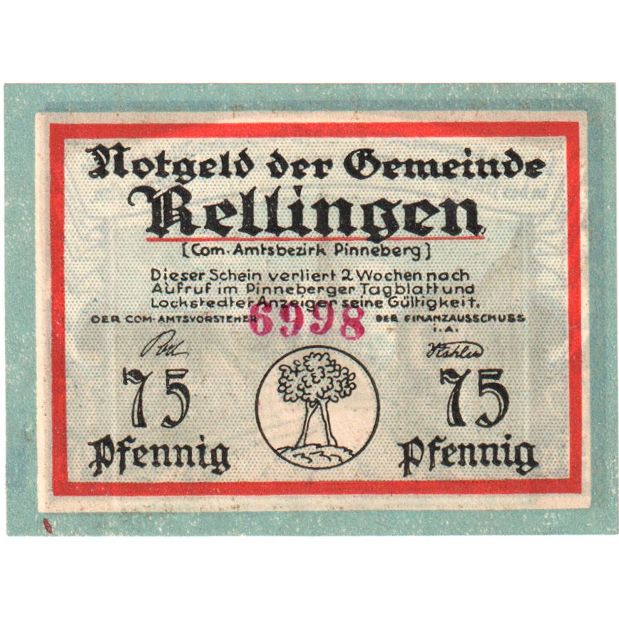 Niemcy, Rellingen, 75 Pfennig, UNC(63)