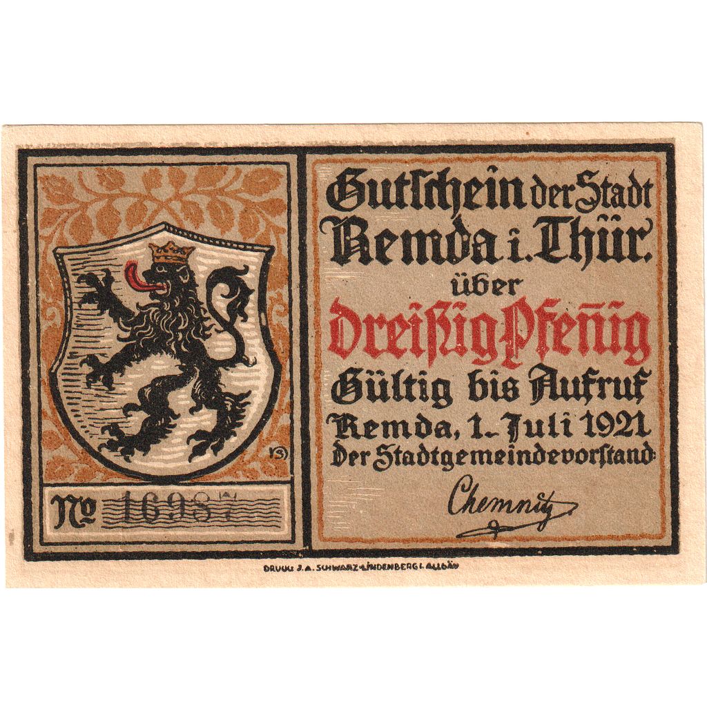 Alemania, Remda, 30 Pfennig, 1921-07-01, SC