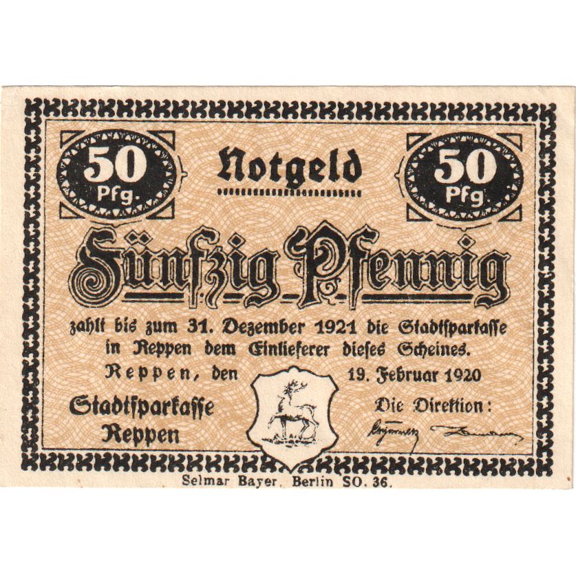 Alemania, Reppen, 50 Pfennig, 1921-12-31, SC