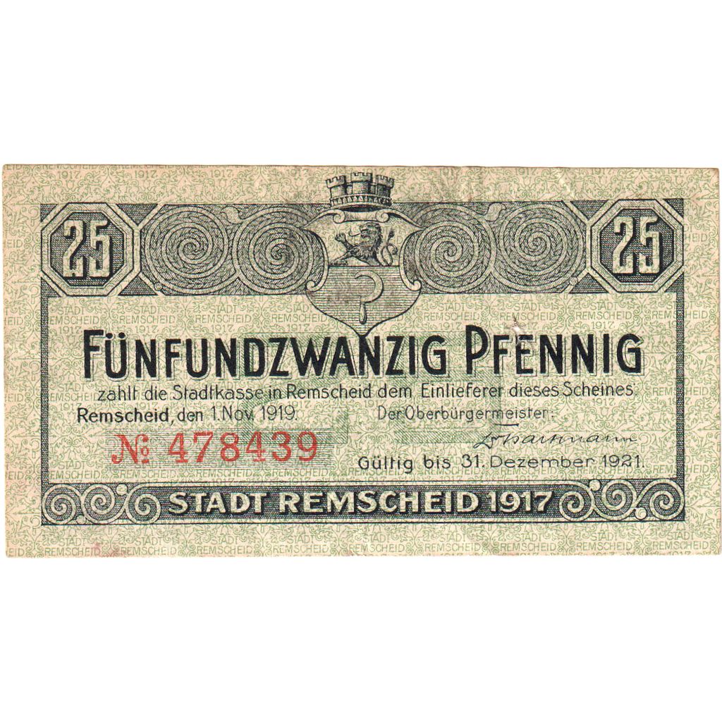 Alemania, Remscheid, 25 Pfennig, 1920-12-31, MBC