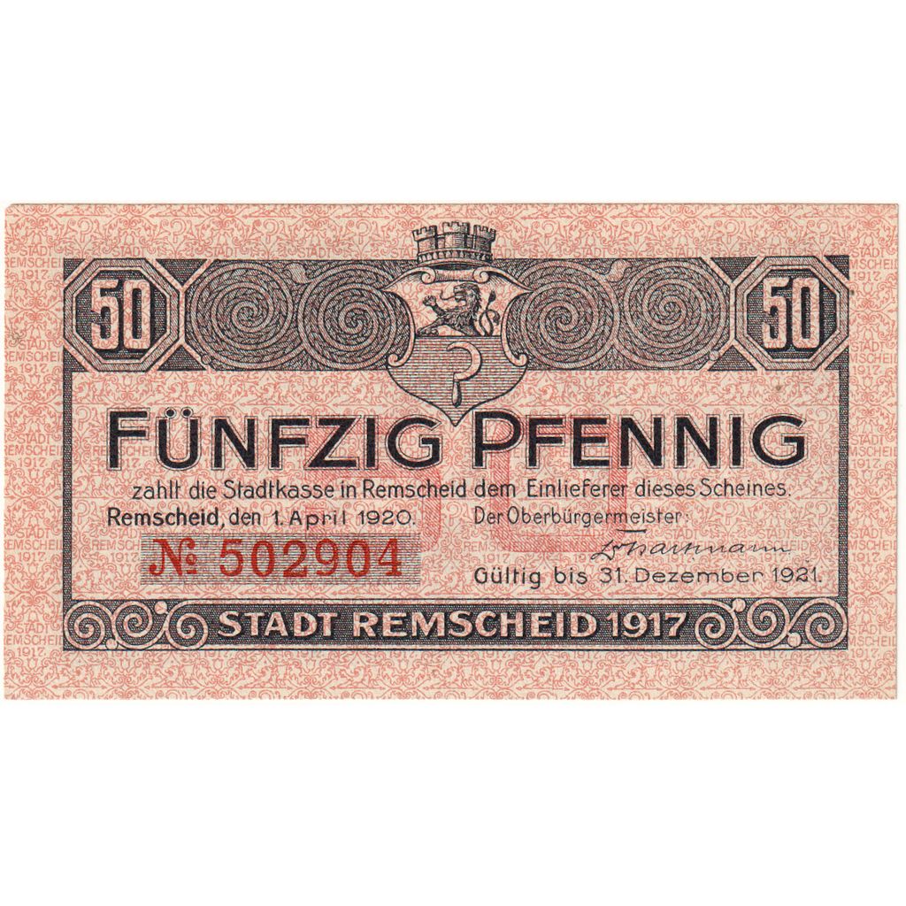 Alemania, Remscheid, 50 Pfennig, 1920-12-31, SC