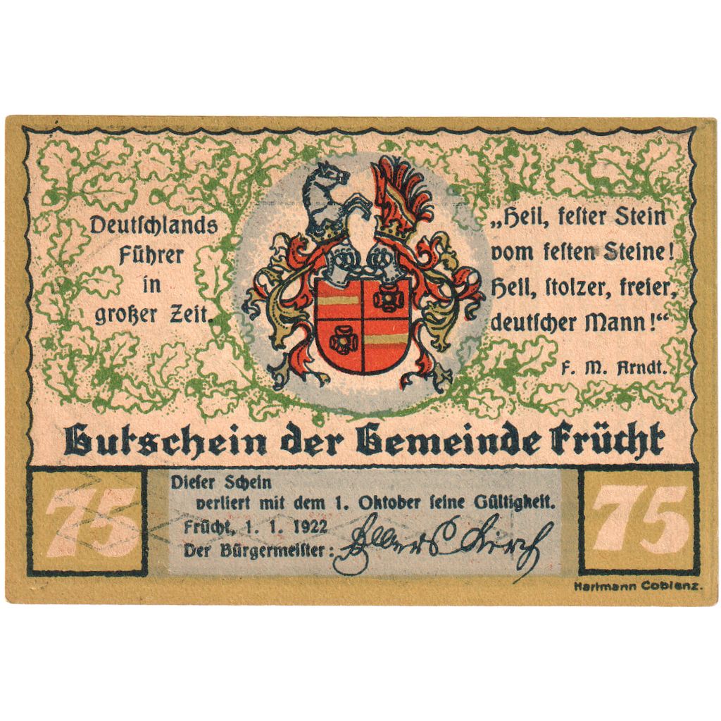 Alemania, Frücht, 75 Pfennig, 1922-10-01, SC