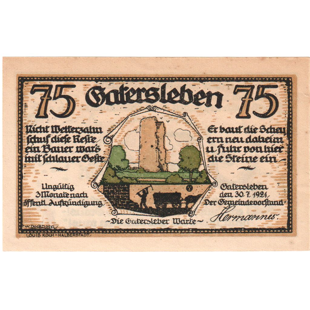 Alemania, Gatersleben, 75 Pfennig, 1921-07-30, SC