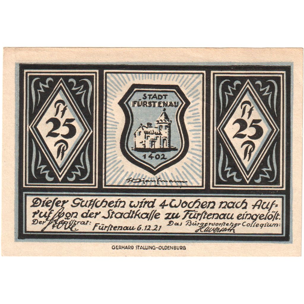 Niemcy, Furstenau, 25 Pfennig, 1921-12-06, AU(55-58)